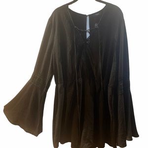 Trac boho black romper shorts long bell sleeves
